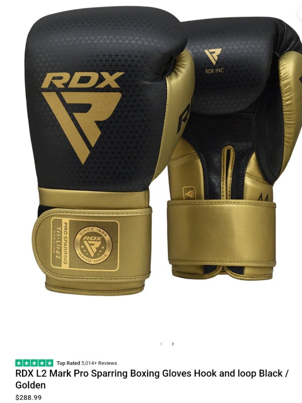 RDX L2 Mark Pro Sparring Boxing Gloves Hook and Loop Black / Gold Training 12oz